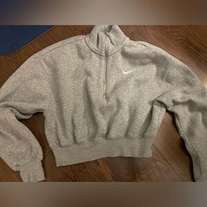 Nike Women's Heather Gray Half-Zip Cropped Sweatshirt